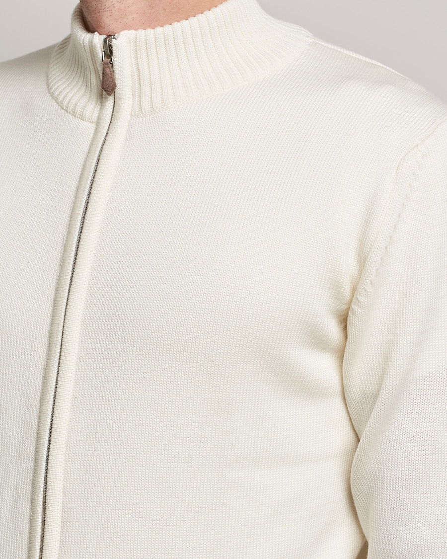 Herre | Trøjer | Stenströms | Chunky Merino Full Zip Cardigan Creme White
