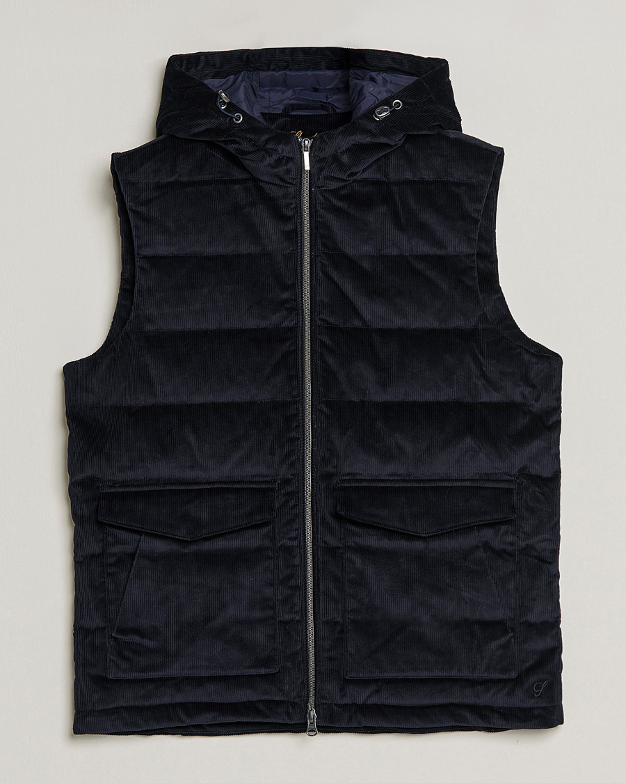 Herre | Jakker | Stenströms | Hooded Corduroy Vest Navy