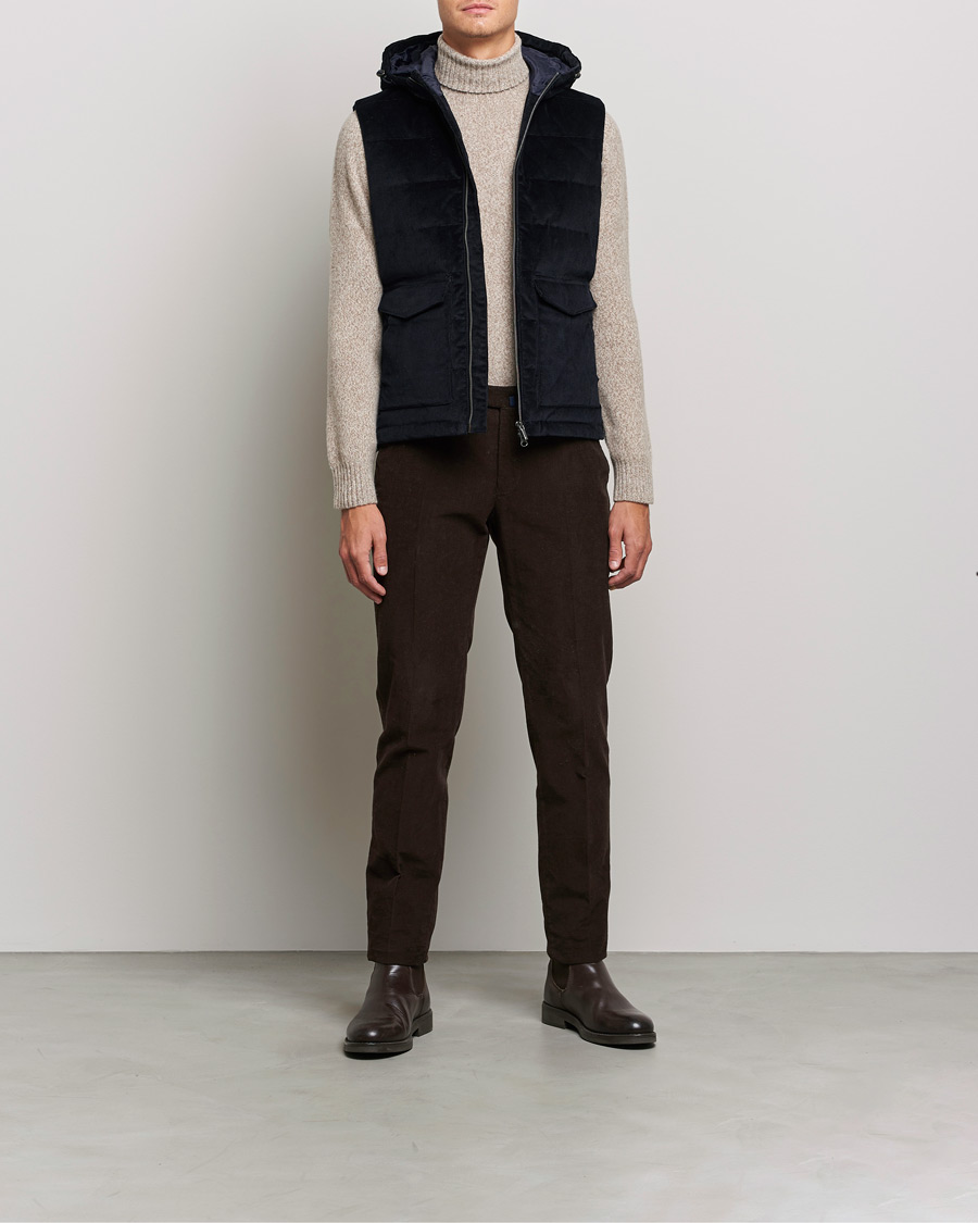 Herre | Jakker | Stenströms | Hooded Corduroy Vest Navy
