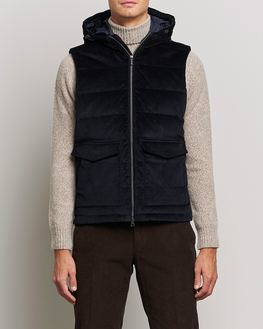 Herre | Jakker | Stenströms | Hooded Corduroy Vest Navy