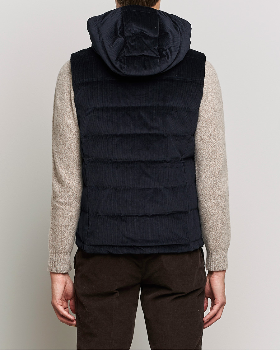 Herre | Jakker | Stenströms | Hooded Corduroy Vest Navy