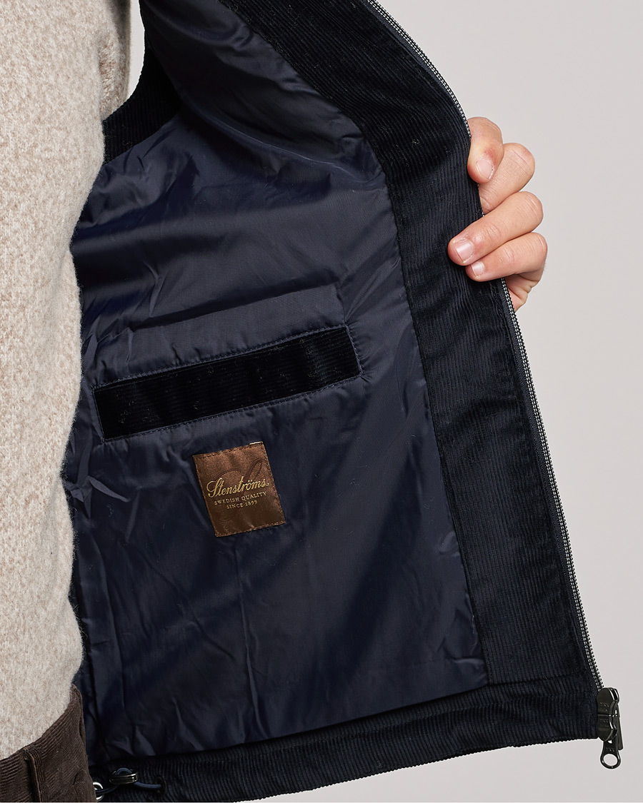 Herre | Jakker | Stenströms | Hooded Corduroy Vest Navy