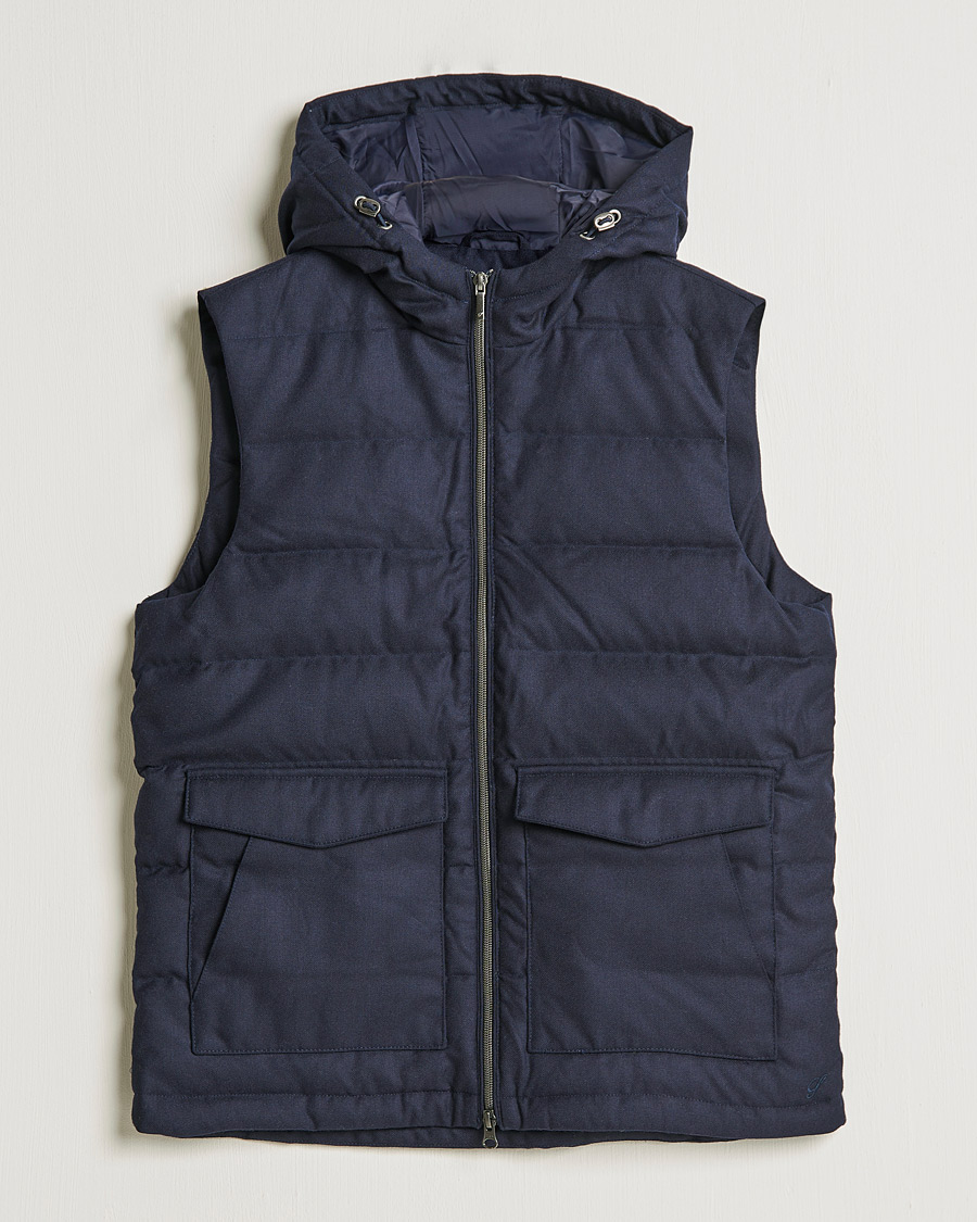 Herre | Jakker | Stenströms | Hooded Flannel Vest Navy