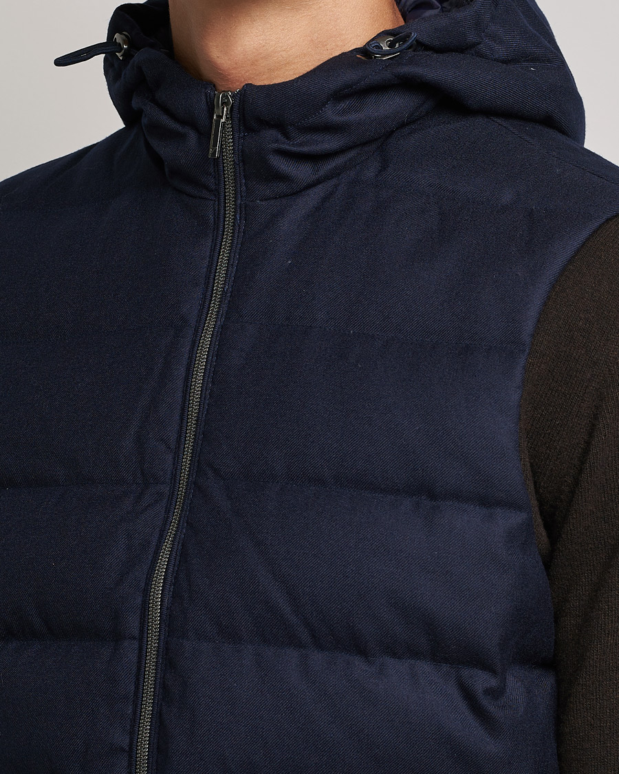 Herre | Jakker | Stenströms | Hooded Flannel Vest Navy