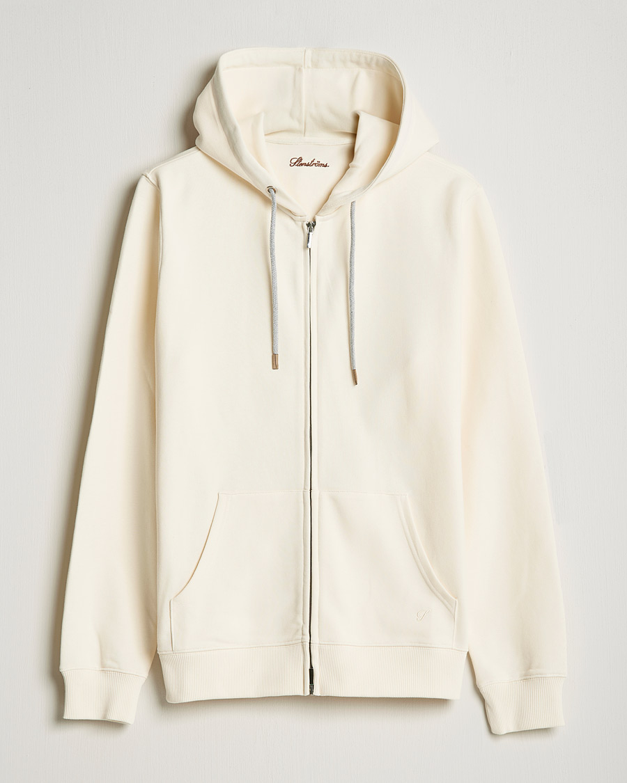 Herre | Trøjer | Stenströms | Cotton Jersey Full Zip Hoodie Creme White