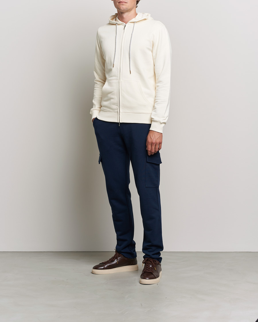 Herre | Trøjer | Stenströms | Cotton Jersey Full Zip Hoodie Creme White