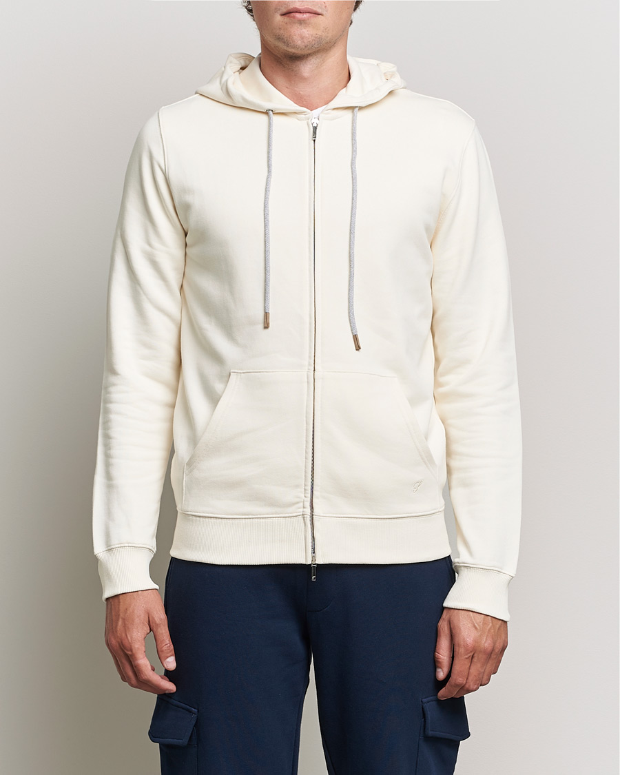 Herre | Trøjer | Stenströms | Cotton Jersey Full Zip Hoodie Creme White