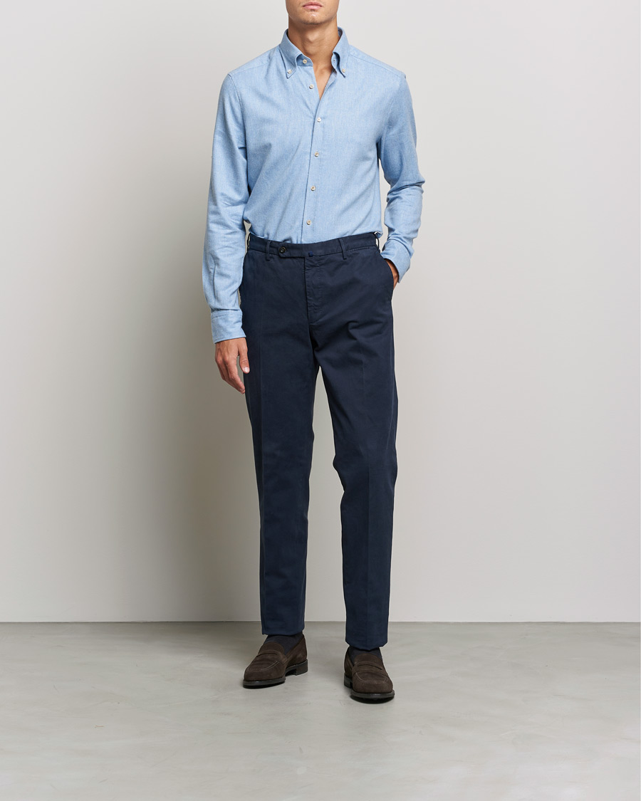 Herre | Skjorter | Stenströms | Slimline Flannel Shirt Light Blue