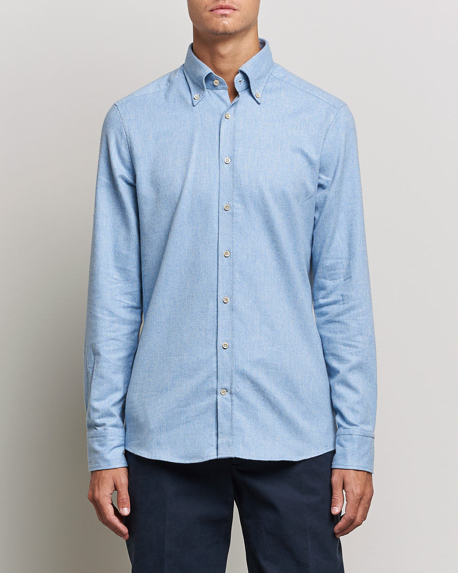 Herre |  | Stenströms | Slimline Flannel Shirt Light Blue