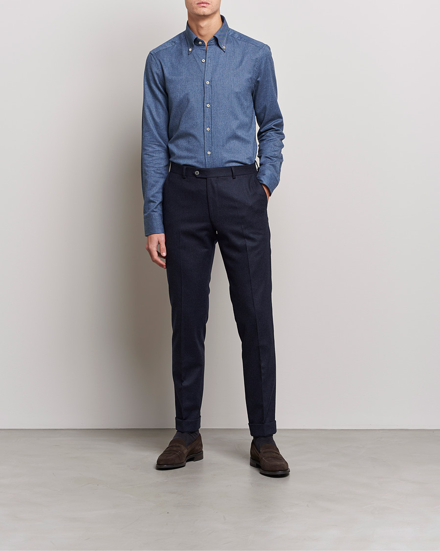 Herre | Skjorter | Stenströms | Slimline Flannel Shirt Blue