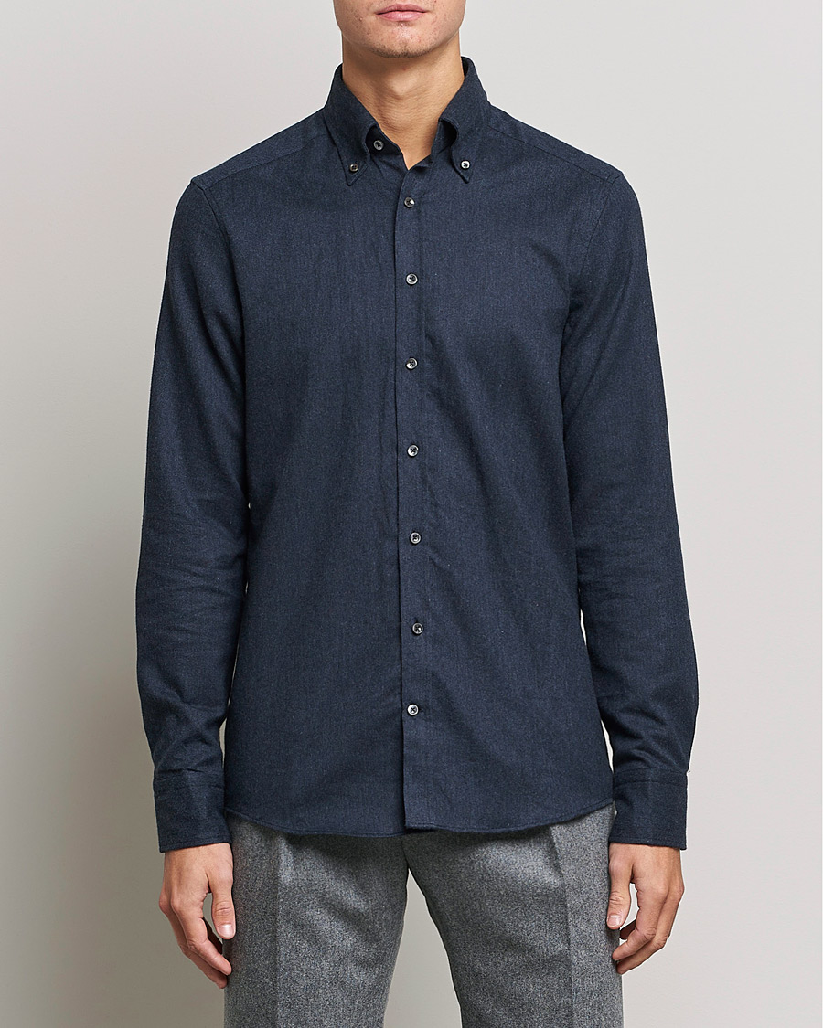 Herre | Udsalg tøj | Stenströms | Slimline Flannel Shirt Navy