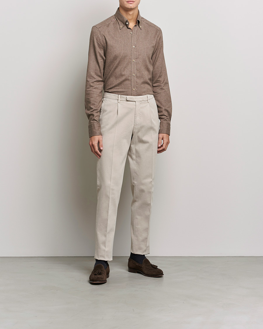 Herre | Skjorter | Stenströms | Slimline Flannel Shirt Brown