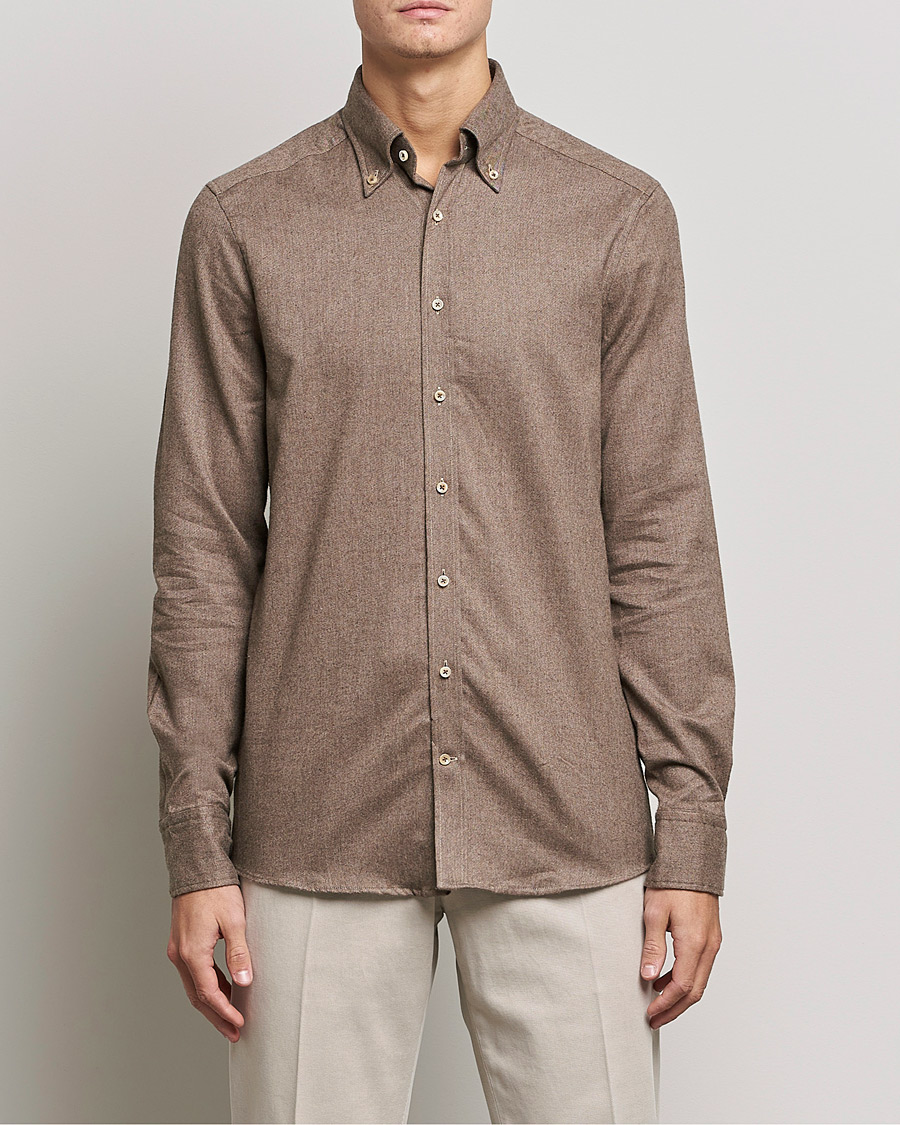 Herre | Skjorter | Stenströms | Slimline Flannel Shirt Brown
