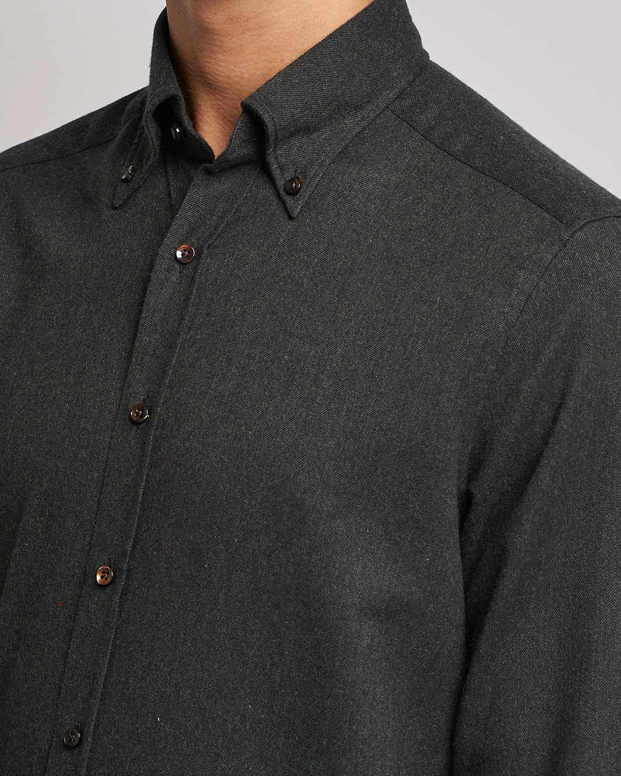 Herre | Skjorter | Stenströms | Slimline Flannel Shirt Dark Green