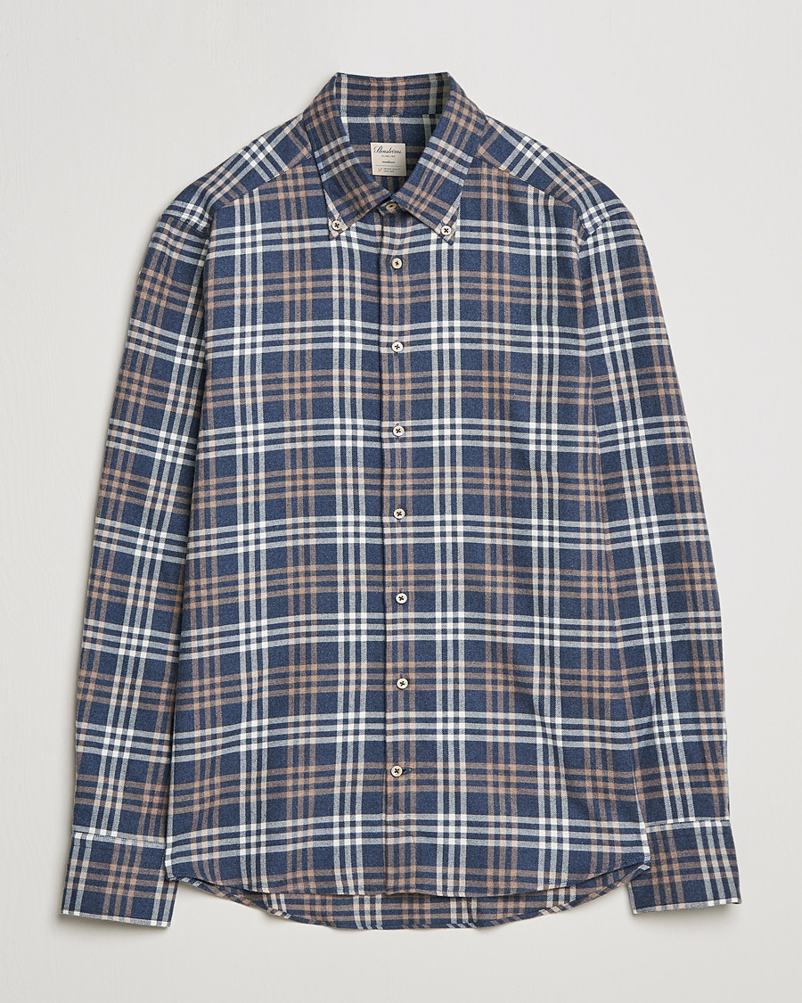 Herre | Skjorter | Stenströms | Slimline Checked Flannel Shirt Blue