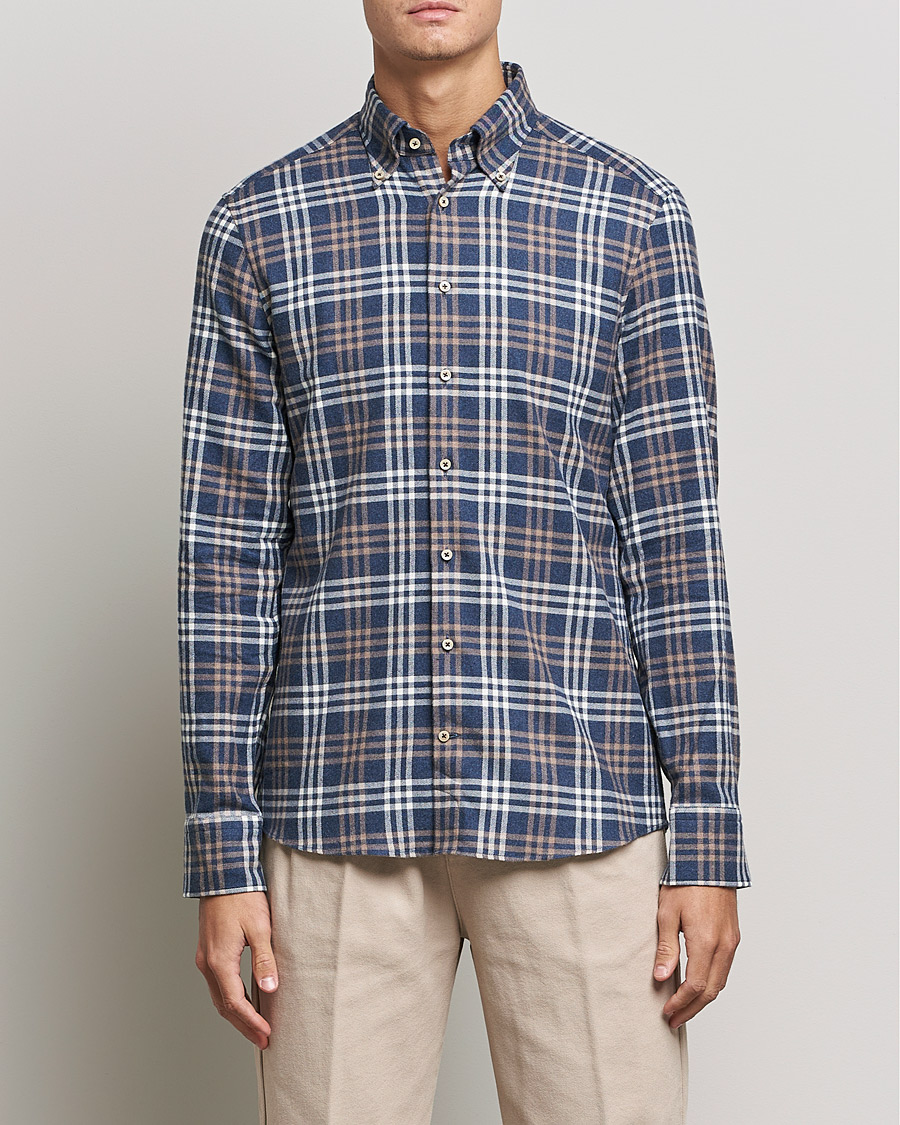 Herre | Skjorter | Stenströms | Slimline Checked Flannel Shirt Blue