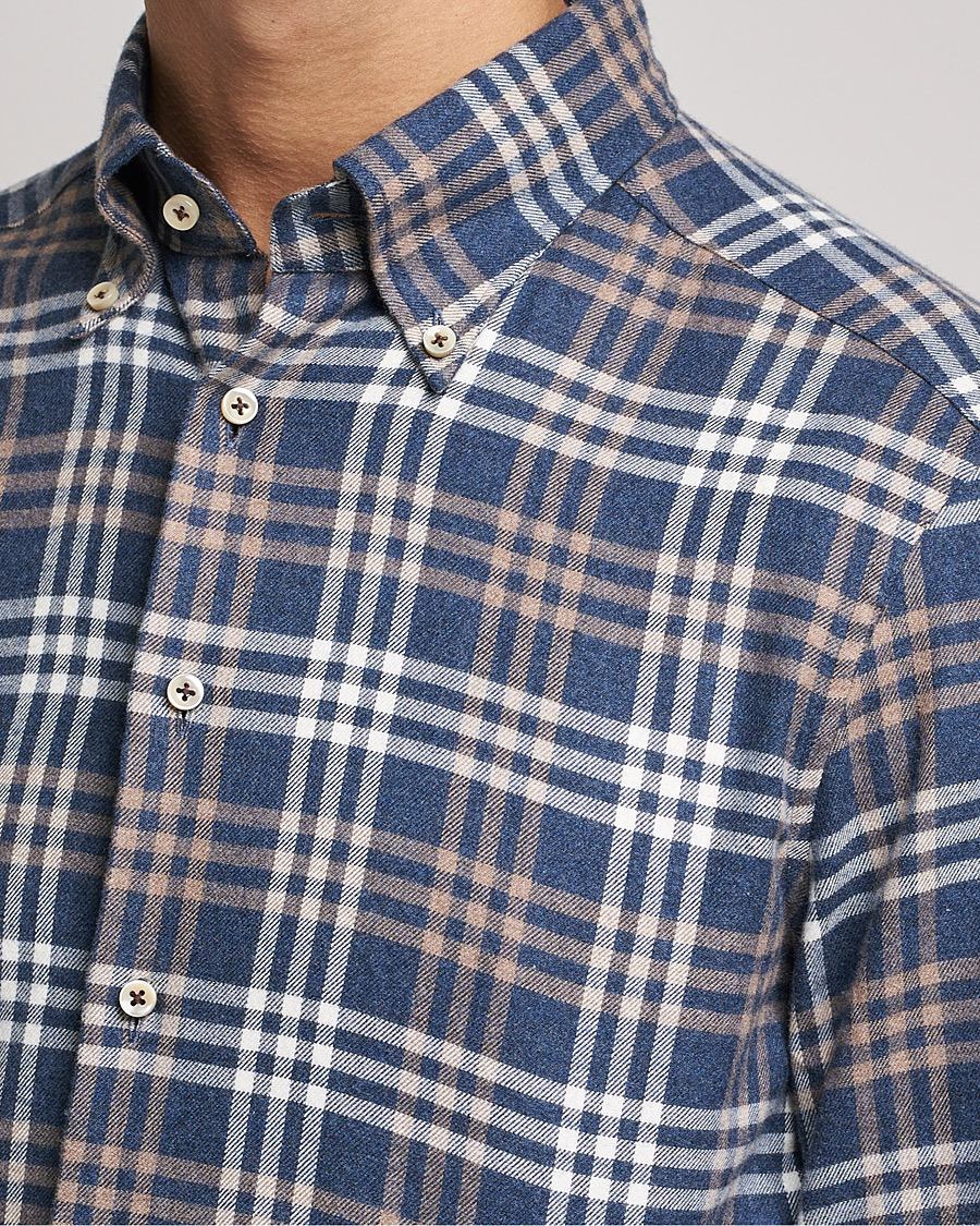 Herre | Skjorter | Stenströms | Slimline Checked Flannel Shirt Blue