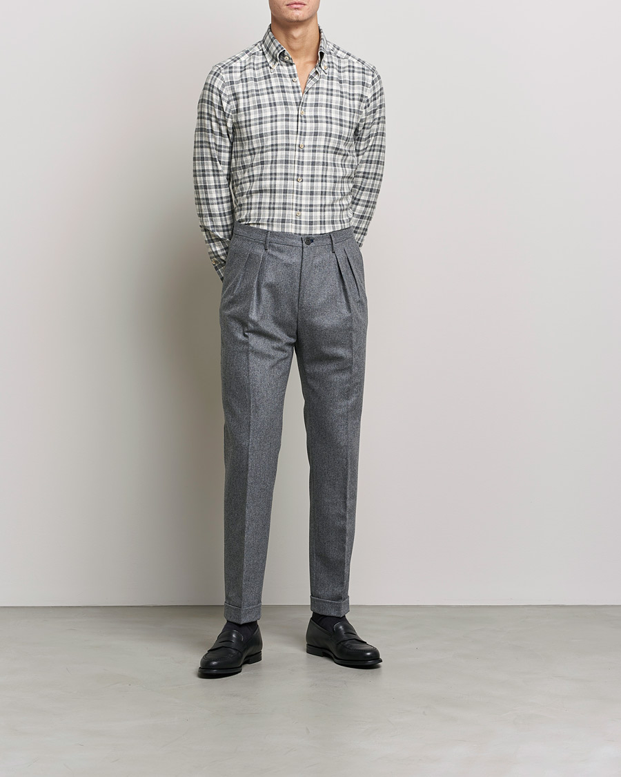Herre | Skjorter | Stenströms | Slimline Checked Flannel Shirt Grey/White