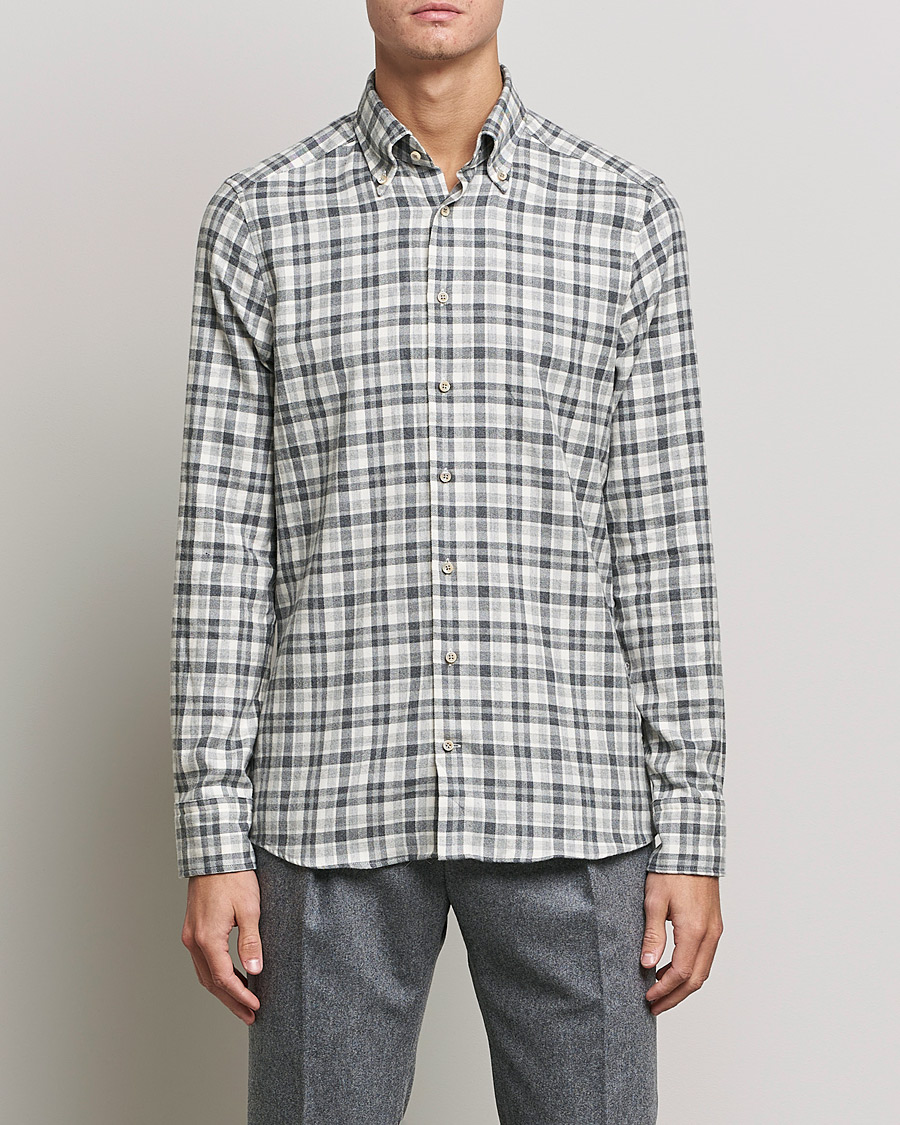 Herre | Flannelskjorter | Stenströms | Slimline Checked Flannel Shirt Grey/White