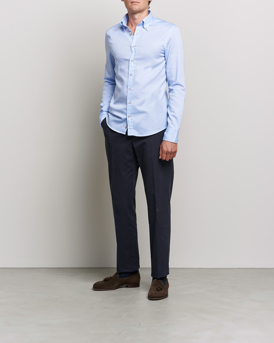 Herre | Skjorter | Stenströms | Slimline Button Down Printed Oxford Shirt Light Blue