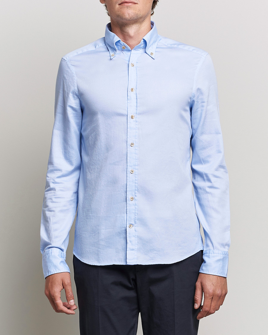 Herre | Skjorter | Stenströms | Slimline Button Down Printed Oxford Shirt Light Blue
