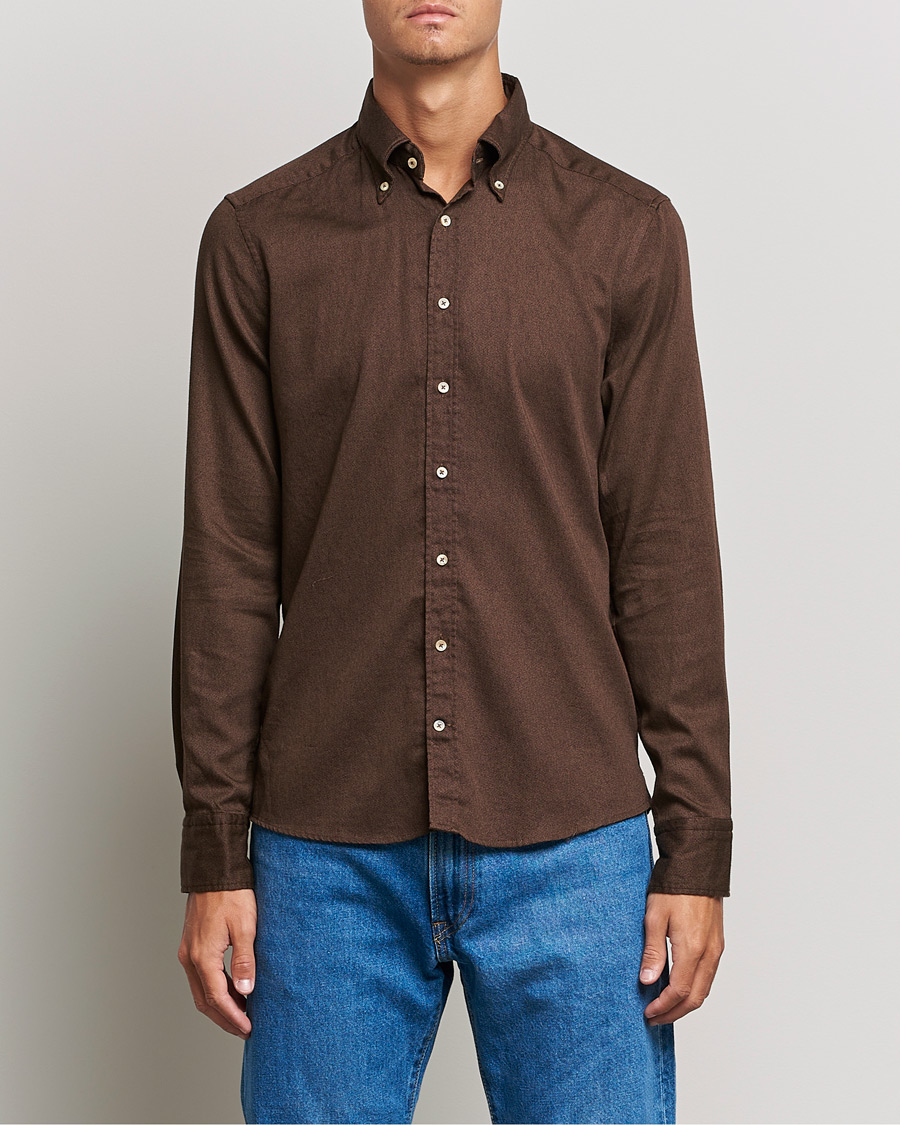Herre | Casual | Stenströms | Slimline Button Down Printed Oxford Shirt Brown