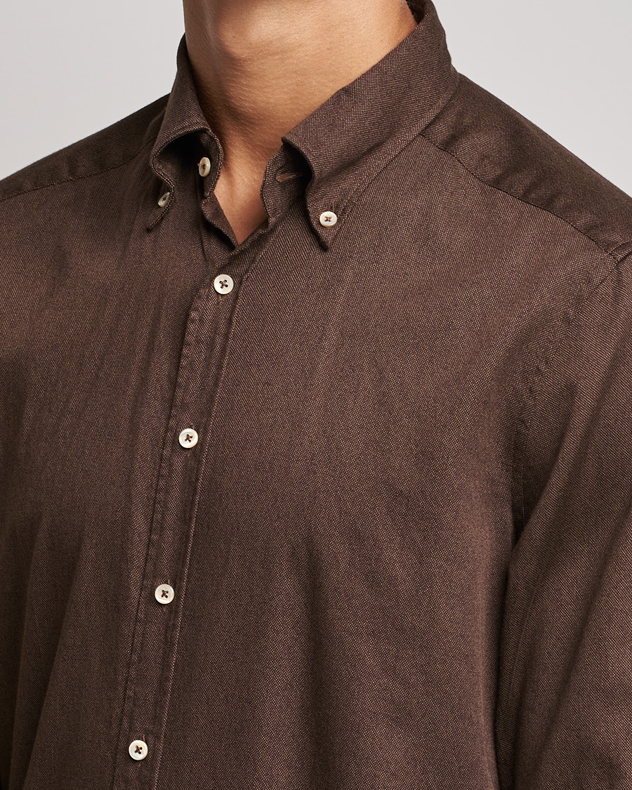 Herre | Skjorter | Stenströms | Slimline Button Down Printed Oxford Shirt Brown