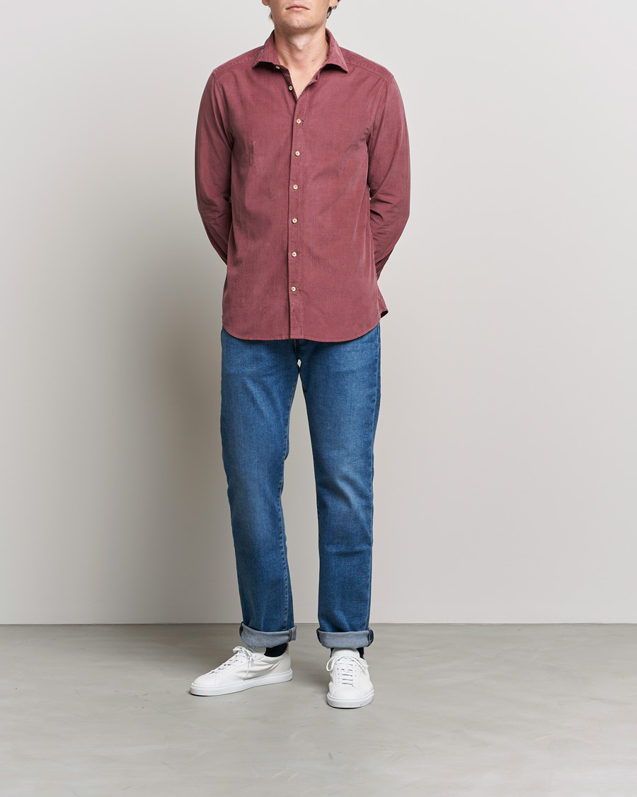Herre | Skjorter | Stenströms | Slimline Washed Cut Away Corduroy Shirt Wine Red