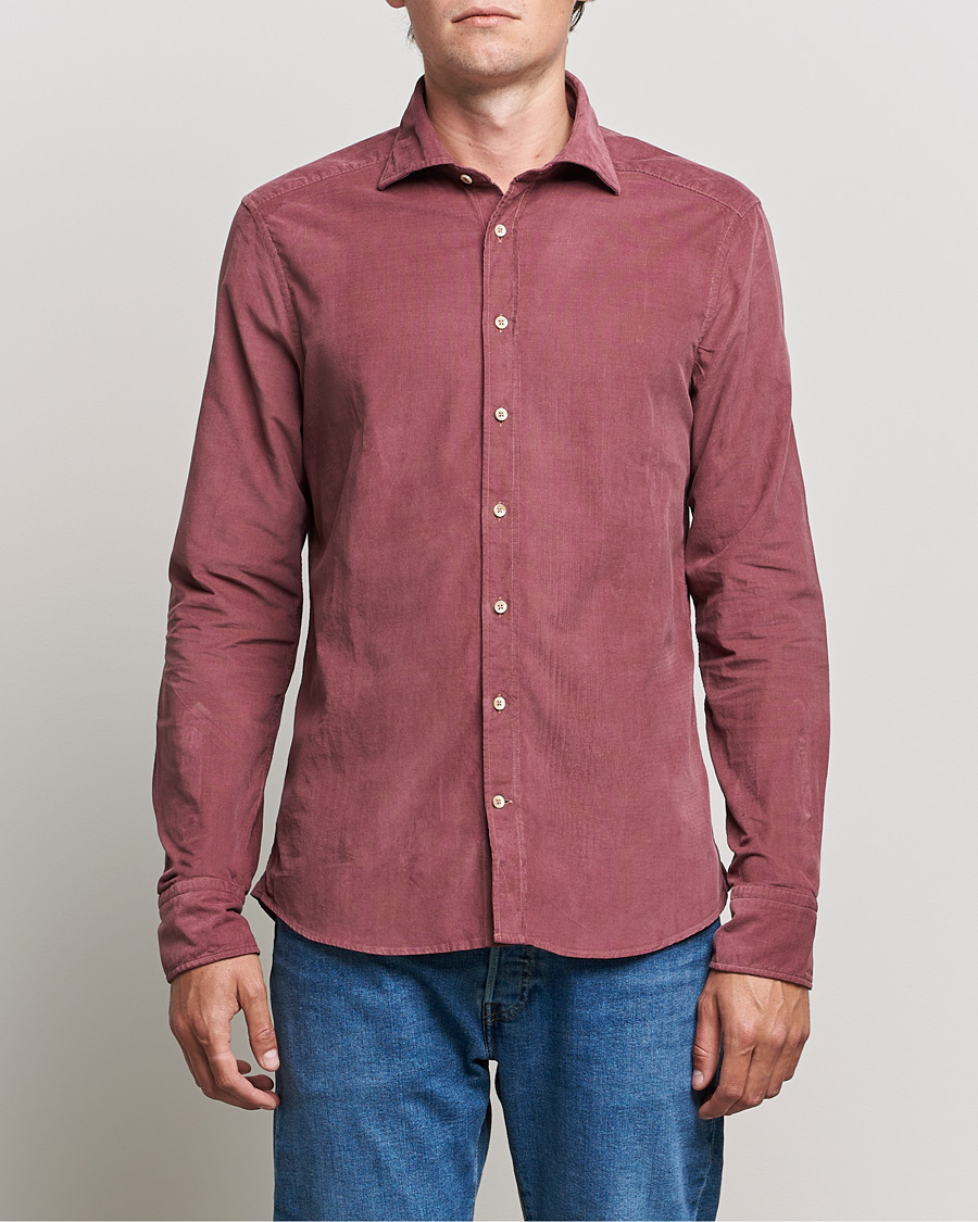 Herre | Skjorter | Stenströms | Slimline Washed Cut Away Corduroy Shirt Wine Red