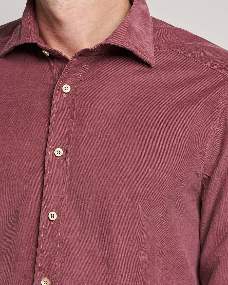 Herre | Skjorter | Stenströms | Slimline Washed Cut Away Corduroy Shirt Wine Red