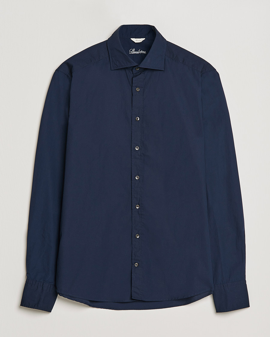 Herre | Skjorter | Stenströms | Slimline Washed Cut Away Poplin Shirt Navy