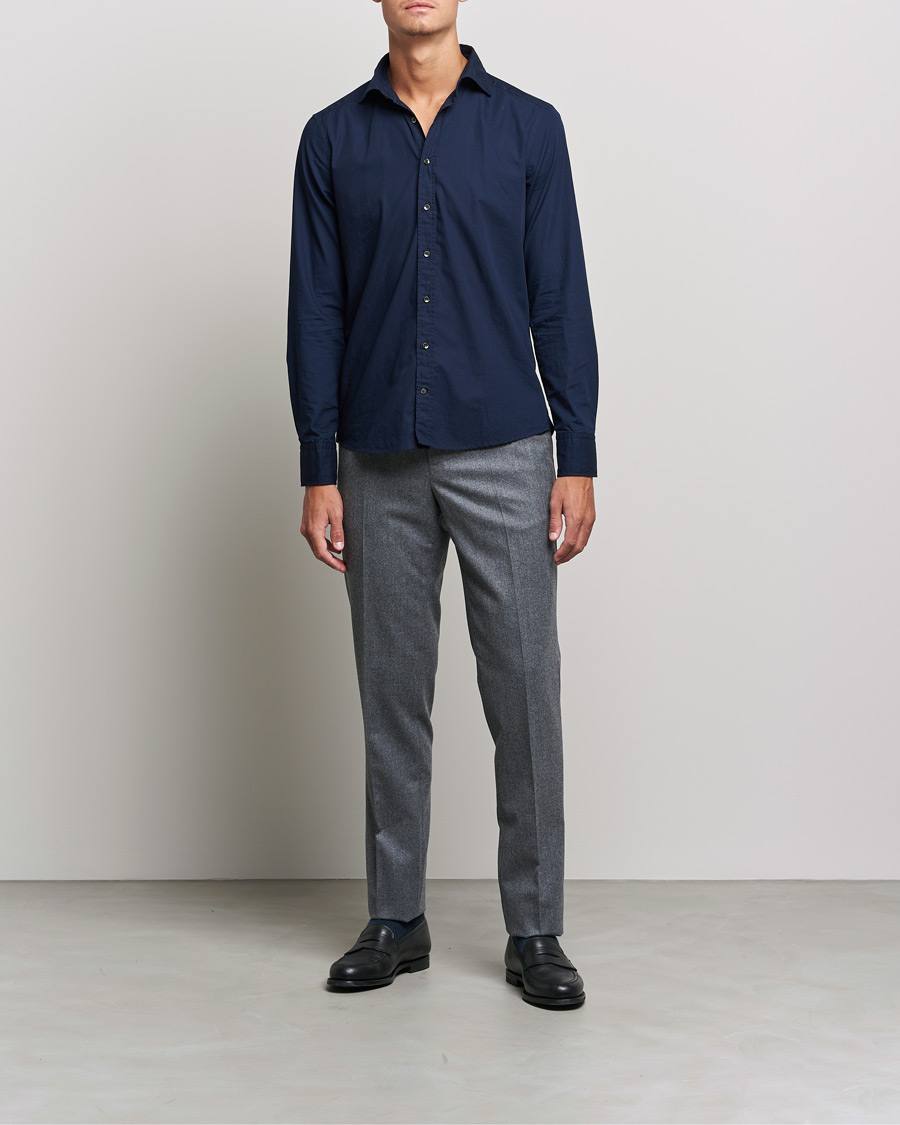 Herre | Skjorter | Stenströms | Slimline Washed Cut Away Poplin Shirt Navy