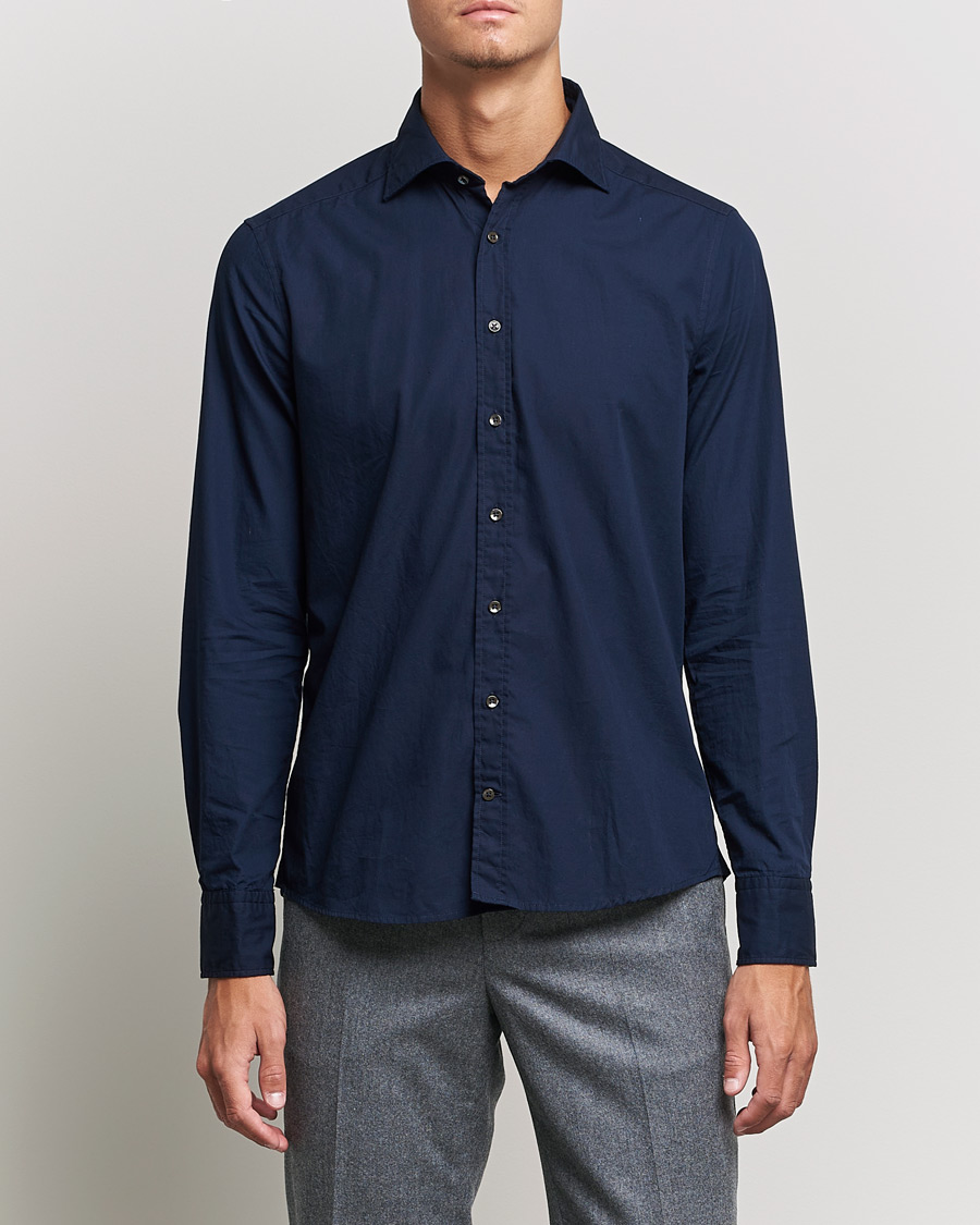 Herre | Skjorter | Stenströms | Slimline Washed Cut Away Poplin Shirt Navy