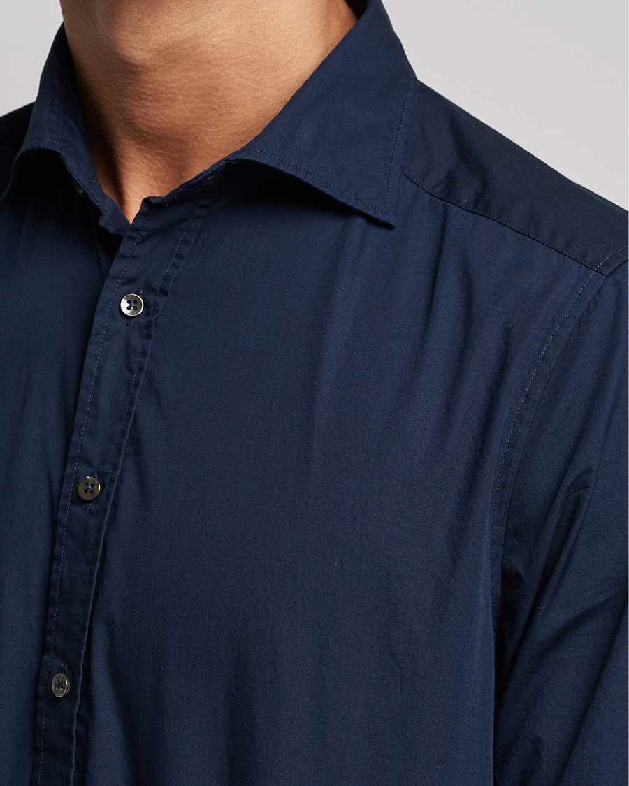 Herre | Skjorter | Stenströms | Slimline Washed Cut Away Poplin Shirt Navy