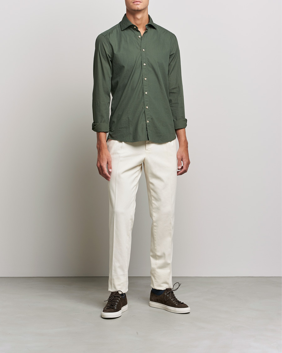 Herre | Skjorter | Stenströms | Slimline Washed Cut Away Poplin Shirt Green