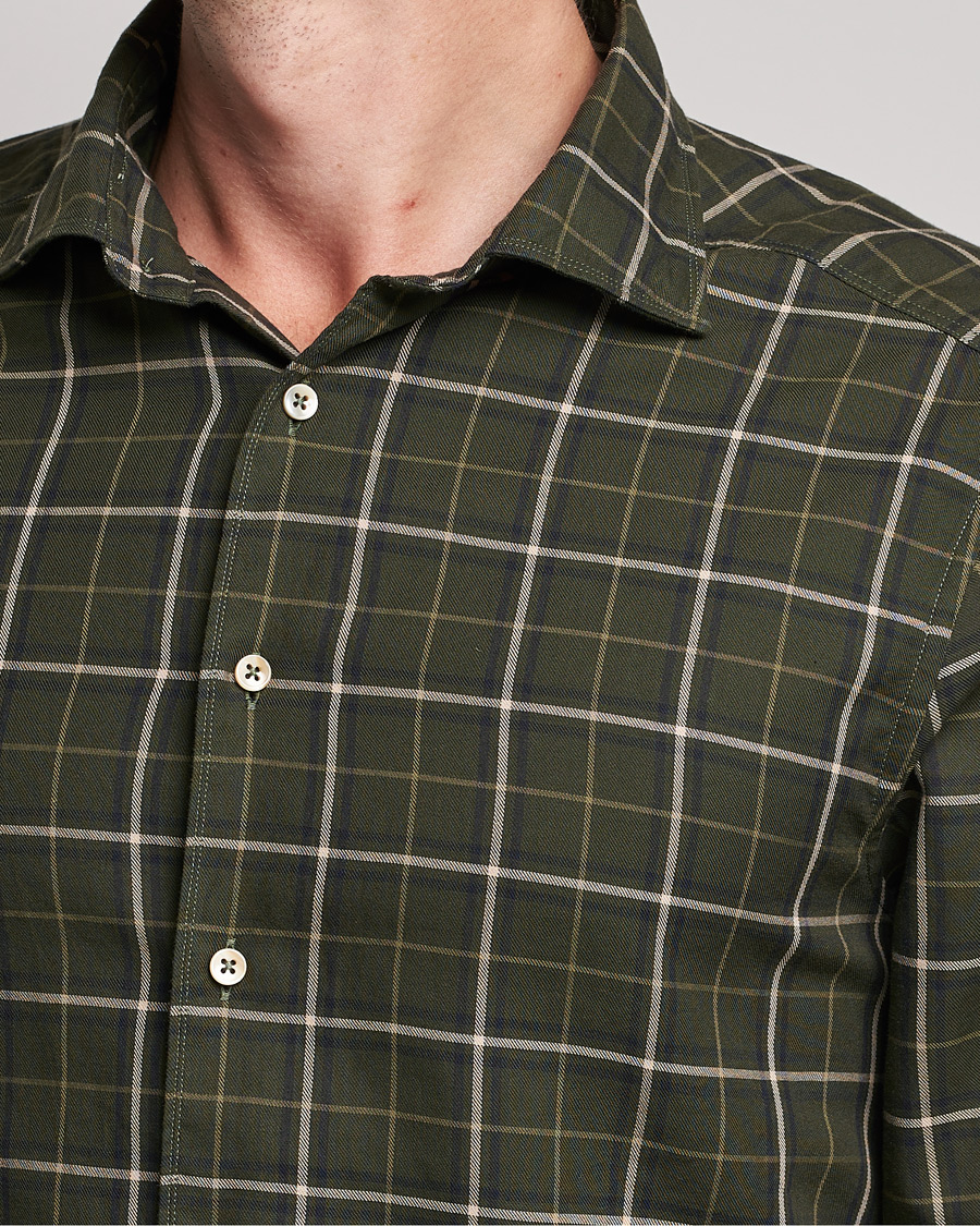 Herre | Skjorter | Stenströms | Slimline Cut Away Washed Checked Shirt Dark Green