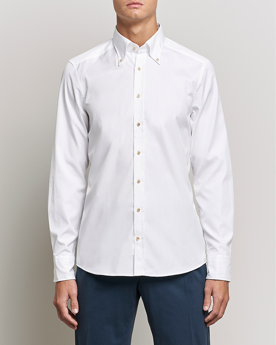 Herre | Skjorter | Stenströms | Slimline Button Down Pinpoint Oxford Shirt White