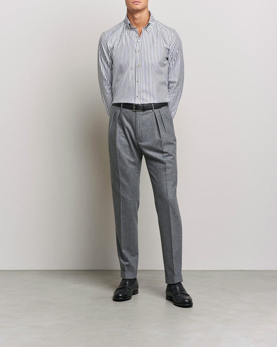 Herre | Business & Beyond | Stenströms | Slimline Striped Pinpoint Oxford Shirt Blue