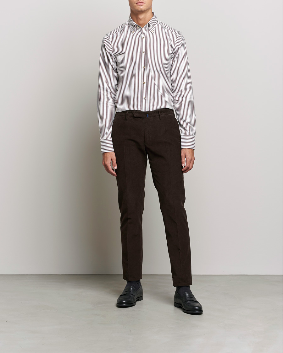 Herre |  | Stenströms | Slimline Striped Pinpoint Oxford Shirt Brown