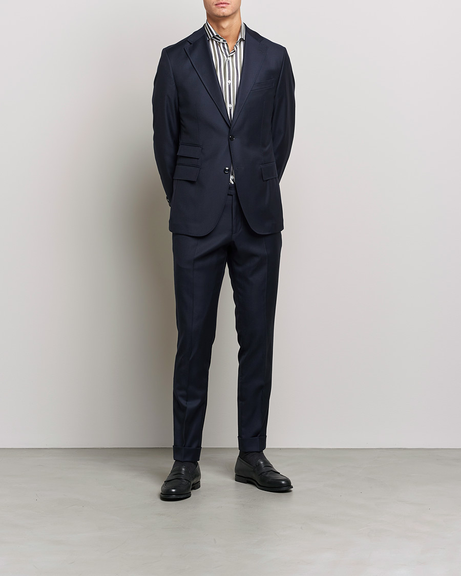 Herre | Skjorter | Stenströms | Slimline Cut Away Wide Striped Shirt Blue/Green