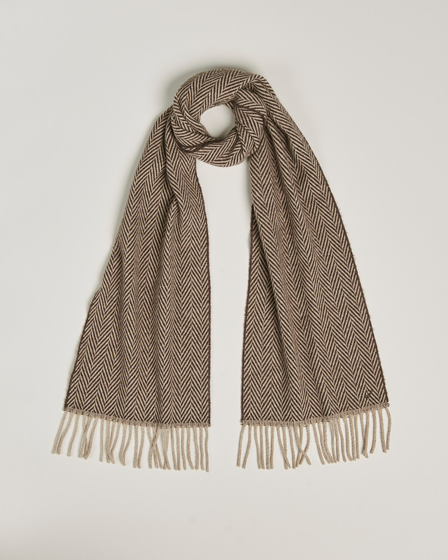 Herre | Stenströms Large Herringbone Wool Scarf Brown | Stenströms | Large Herringbone Wool Scarf Brown