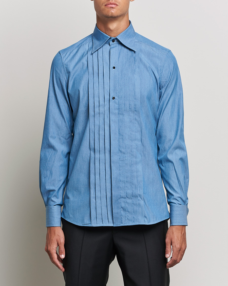 Herre | Skjorter | Stenströms | 1899 Slimline Denim Tuxedo Shirt Blue