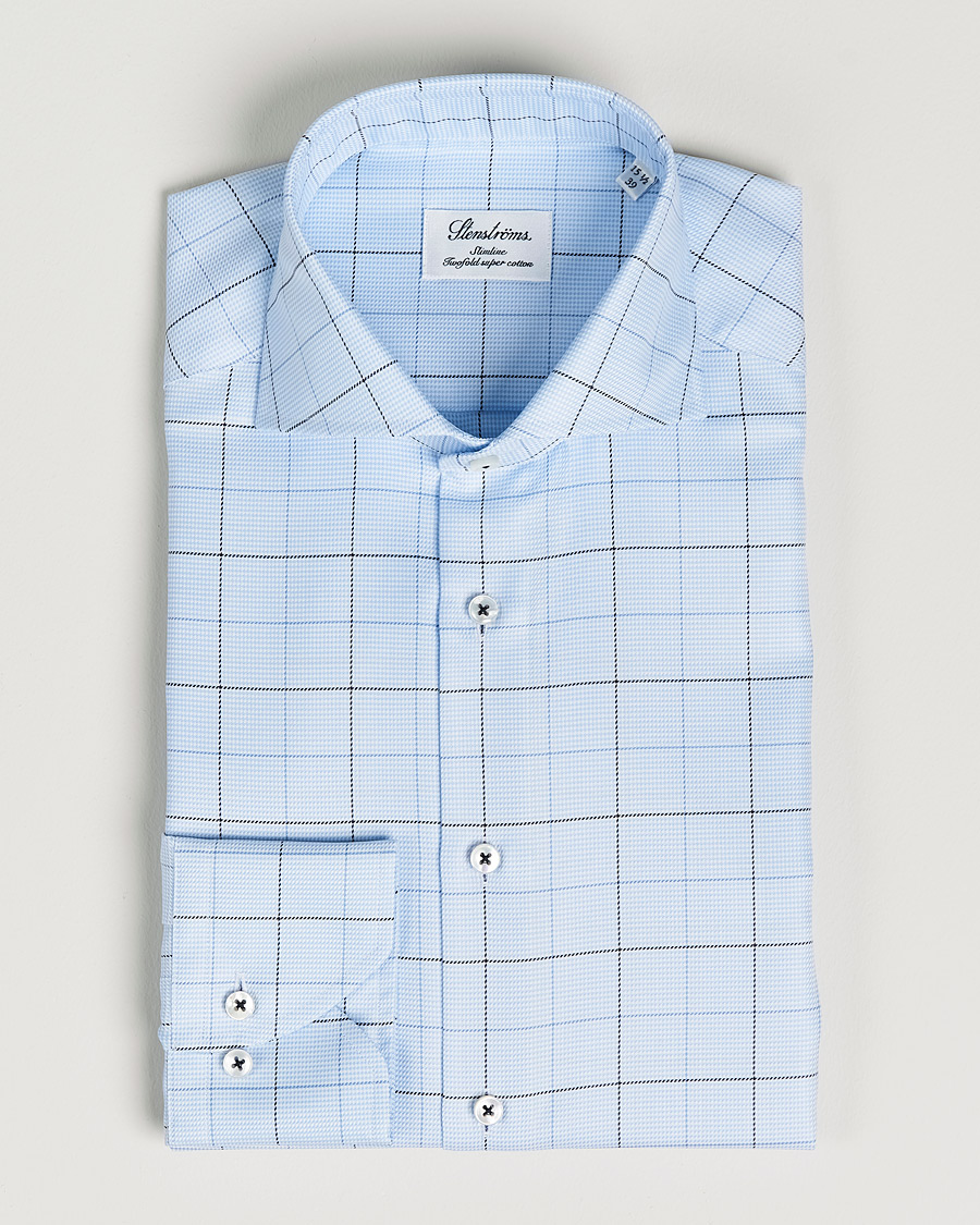 Herre |  | Stenströms | Slimline Cut Away Windowpane Shirt Blue