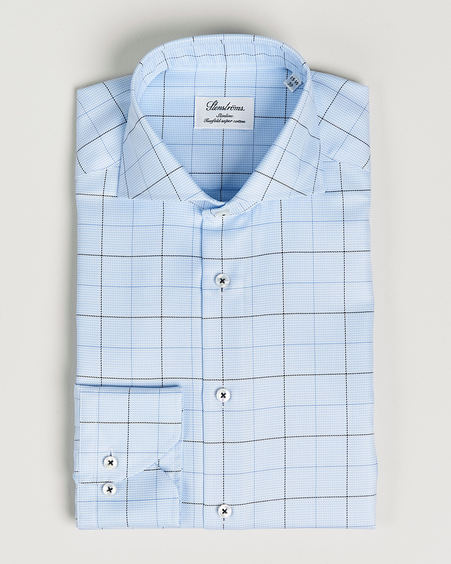 Herre | Skjorter | Stenströms | Slimline Cut Away Windowpane Shirt Blue