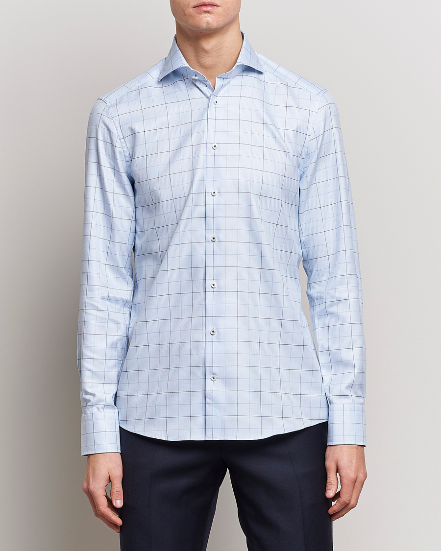 Herre | Businesskjorter | Stenströms | Slimline Cut Away Windowpane Shirt Blue