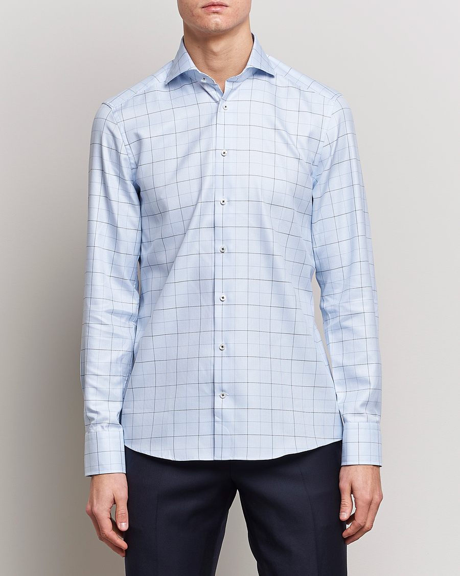 Herre | Stenströms | Stenströms | Slimline Cut Away Windowpane Shirt Blue