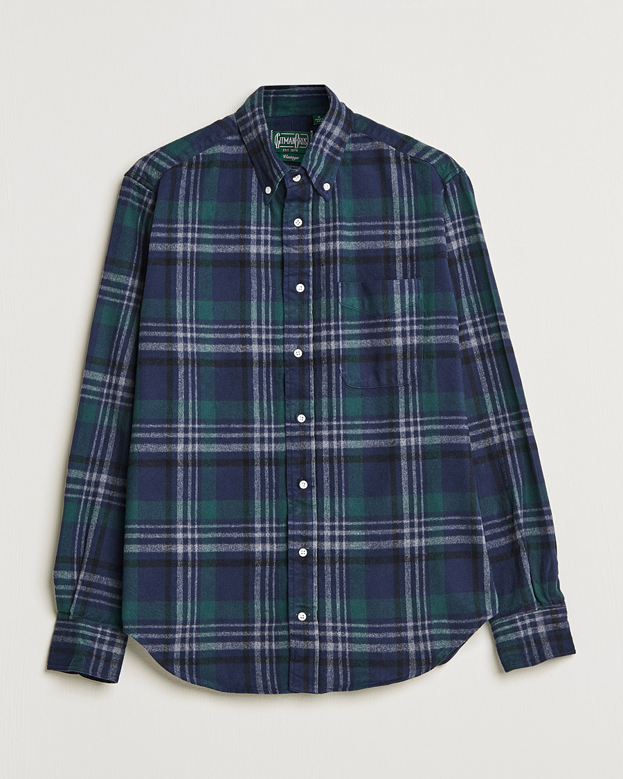 Herre | Skjorte | Gitman Vintage | Button Down Shaggy Flannel Shirt Blackwatch Check