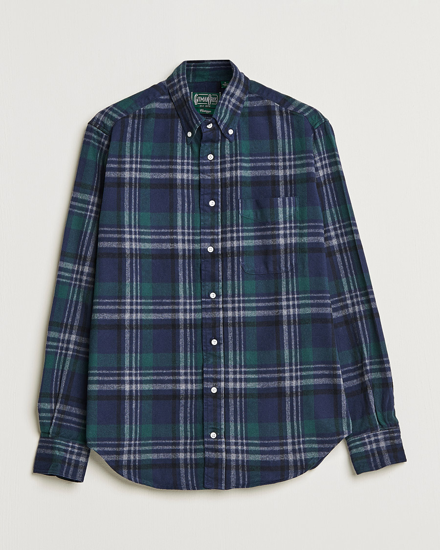 Herre | Skjorter | Gitman Vintage | Button Down Shaggy Flannel Shirt Blackwatch Check