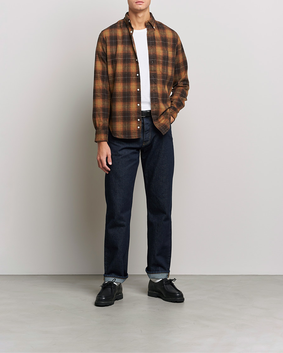 Herre | Skjorter | Gitman Vintage | Button Down Shaggy Flannel Shirt Brown Check