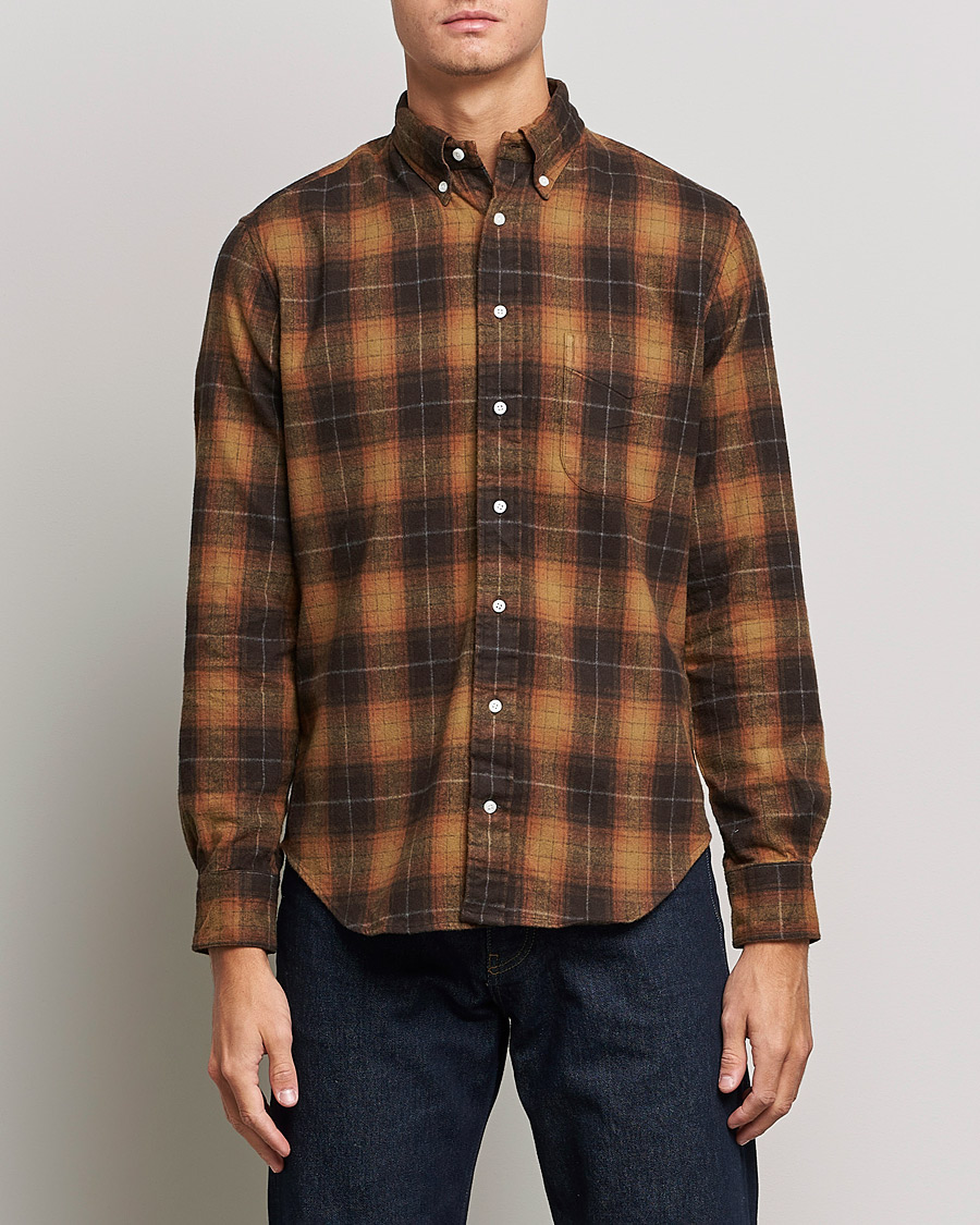Herre | Skjorter | Gitman Vintage | Button Down Shaggy Flannel Shirt Brown Check